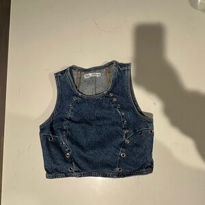 Zara Blue Denim Top with Gold Accents